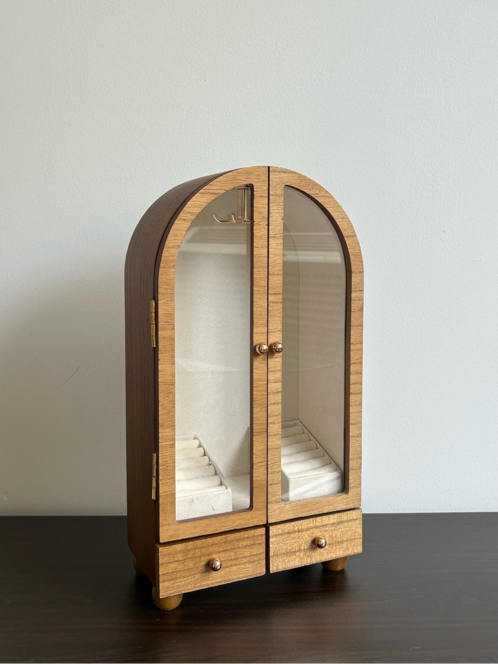 Wood Vintage Jewelry Armoire with Glass Doors - Brown